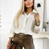 Biała KOSZULA DAMSKA bluzka elegancka stylowa zdobiona guziki haft