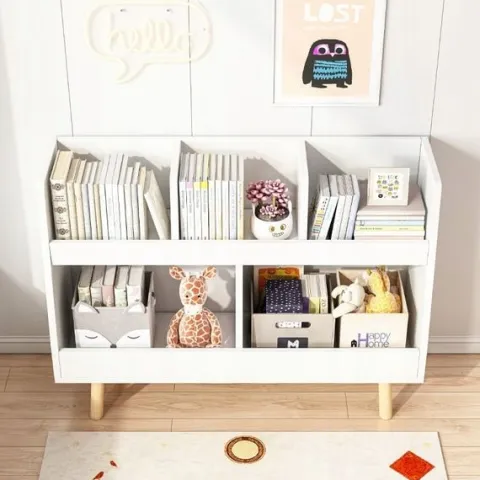 Biały regał na książki zabawki dla dzieci stojąca biblioteczka 60cm