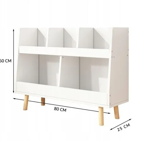 Biały regał na książki zabawki dla dzieci stojąca biblioteczka 60cm