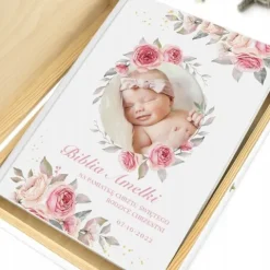 Biblia prezent na CHRZEST KOMUNIĘ w drewnianej szkatułce pamiątka + NADRUK