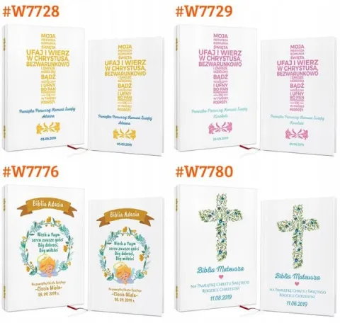 Biblia prezent na CHRZEST KOMUNIĘ w drewnianej szkatułce pamiątka + NADRUK