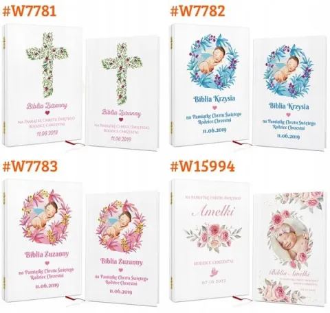 Biblia prezent na CHRZEST KOMUNIĘ w drewnianej szkatułce pamiątka + NADRUK