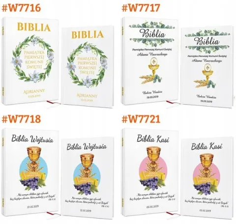 Biblia prezent na CHRZEST KOMUNIĘ w drewnianej szkatułce pamiątka + NADRUK