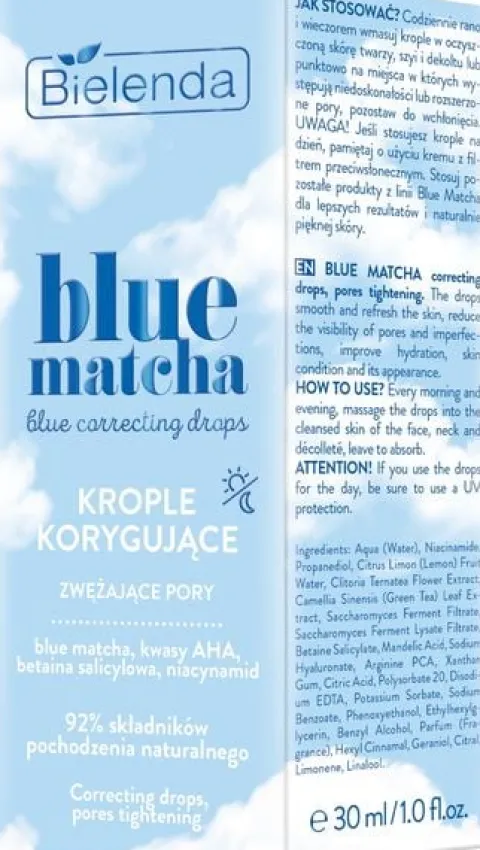 BIELENDA BLUE MATCHA KROPLE DO TWARZY KORYGUJĄCE ZWĘŻAJĄCE PORY 30 ML