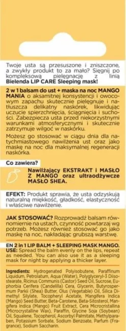BIELENDA LIP CARE SLEEPING MASK BALSAM DO UST MASKA NA NOC 2W1 MANGO 10 G