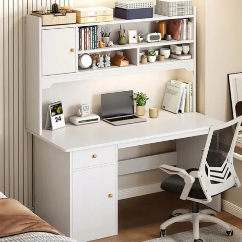 BIURKO KOMPUTEROWE BIAŁE LOFT POD LAPTOP KOMPUTER NOWOCZESNE Z 7 PÓŁKAMI