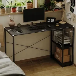 Biurko komputerowe stolik loft czarne solidne z półkami industrialne 120