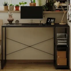 Biurko komputerowe stolik loft czarne nowoczesne z półkami industrialne 120