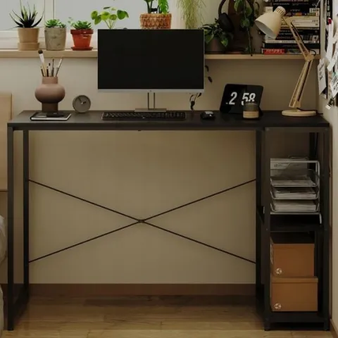 Biurko komputerowe stolik loft czarne nowoczesne z półkami industrialne 120