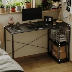 Biurko komputerowe stolik loft czarne nowoczesne z półkami industrialne 120