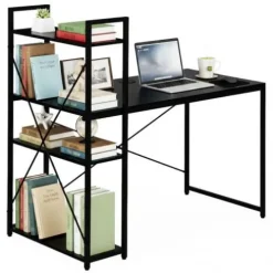 BIURKO KOMPUTEROWE 120X60 CM Z REGAŁEM 3 PÓŁKI CZARNE MODERNHOME