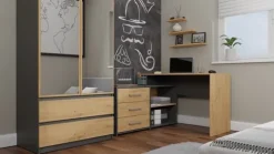BIURKO NAROŻNE + KOMODA DANY ANTRACYT / DĄB ARTISAN