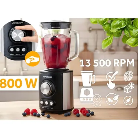 Blender kielichowy szklany do smoothie koktajli kruszy lód 1,5L 800W BD-751 Berdsen czarny