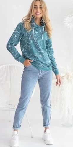 BLUZA DRESOWA DAMSKA BAWEŁNIANA Z KOMINEM W PRINT KWIATY KOLORY ROZMIARY