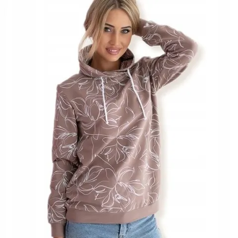 BLUZA DRESOWA DAMSKA BAWEŁNIANA Z KOMINEM W PRINT KWIATY KOLORY ROZMIARY