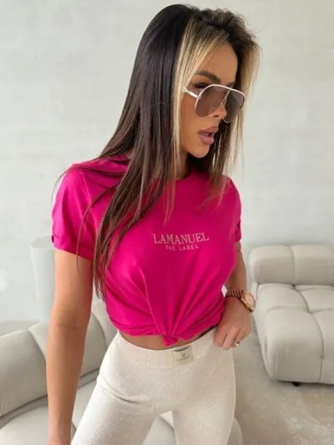 Bluzka La Manuel BASIC fuksja różowa Uni lamanuel t-shirt