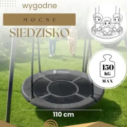 Bocianie gniazdo dla dzieci 110 cm huśtawka ogrodowa czarno-szary