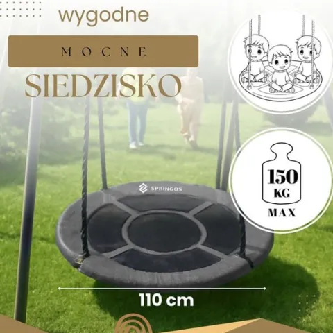 Bocianie gniazdo dla dzieci 110 cm huśtawka ogrodowa wielokolorowa