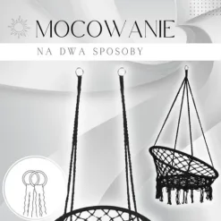 Bocianie gniazdo z frędzlami huśtawka ogrodowa czarna