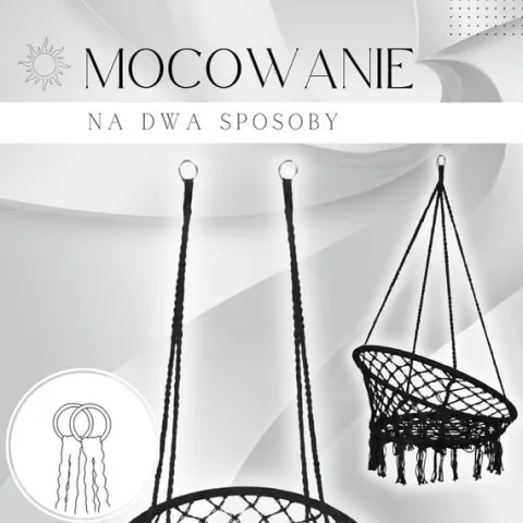 Bocianie gniazdo z frędzlami huśtawka ogrodowa czarna