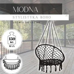 Bocianie gniazdo z frędzlami huśtawka ogrodowa czarna