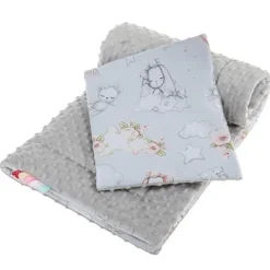 Bocioland minky kocyk + poduszka do wózka, łóżeczka dziecięcego 75x100 króliki