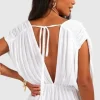 BOOHOO KOMBINEZON PLAŻOWY ODKRYTE PLECY WIĄZANIE MUSZELKI 0OZ NG2__XS