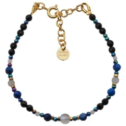Bransoletka mix - Turmalin, Lapis Lazuli, Labradoryt, hematyt i srebro złocone