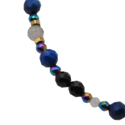 Bransoletka mix - Turmalin, Lapis Lazuli, Labradoryt, hematyt i srebro złocone