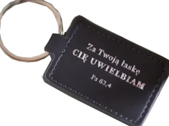 Brelok skórzany z napisem - Za twoją łaskę Cię uwielbiam