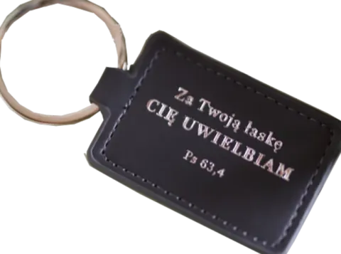 Brelok skórzany z napisem - Za twoją łaskę Cię uwielbiam