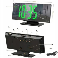 BUDZIK ZEGAR ELEKTRONICZNY LED PROJEKTOR DATA ALARM TERMOMETR 4w1