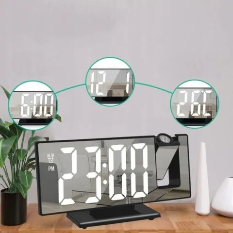 BUDZIK ZEGAR ELEKTRONICZNY LED PROJEKTOR DATA ALARM TERMOMETR 4w1