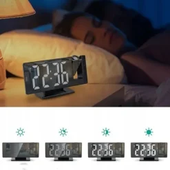BUDZIK ZEGAR ELEKTRONICZNY LED PROJEKTOR DATA ALARM TERMOMETR 4w1