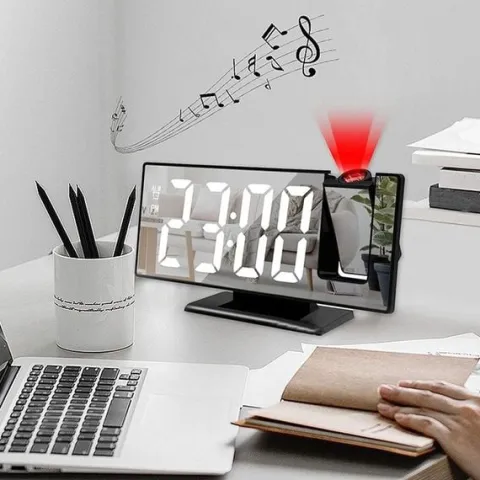 BUDZIK ZEGAR ELEKTRONICZNY LED PROJEKTOR DATA ALARM TERMOMETR 4w1