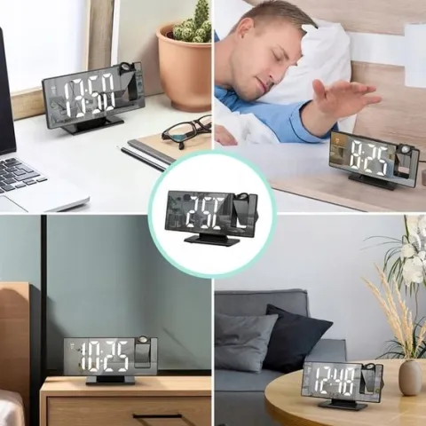 BUDZIK ZEGAR ELEKTRONICZNY LED PROJEKTOR DATA ALARM TERMOMETR 4w1