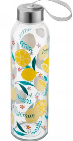 Butelka szklana na wodę soki Sophie 500 ml napis "lemon" owocowy nadruk