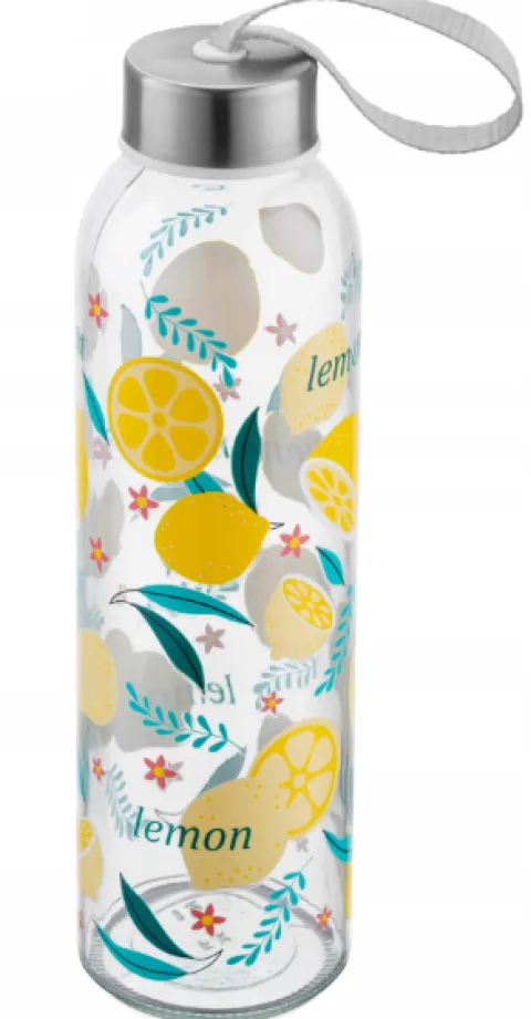 Butelka szklana na wodę soki Sophie 500 ml napis "lemon" owocowy nadruk