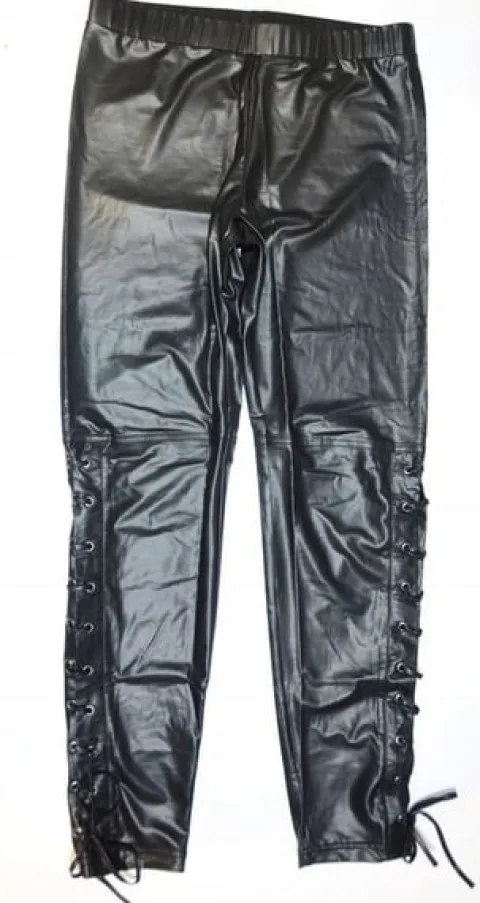CALZEDONIA legginsy imitacja SKÓRY M/38 sznurowane