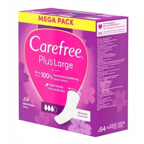 CAREFREE Plus Large wkładki higieniczne Unscented 64szt