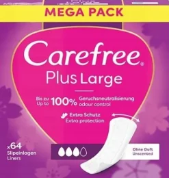 CAREFREE Plus Large wkładki higieniczne Unscented 64szt