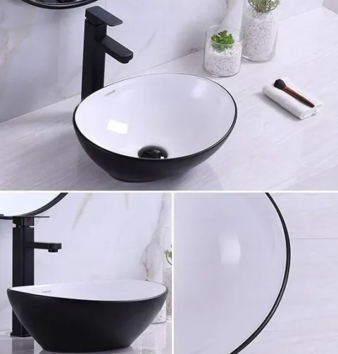 CERAMICZNA ELEGANCKA UMYWALKA NABLATOWA MATOWA CZARNA 42x34