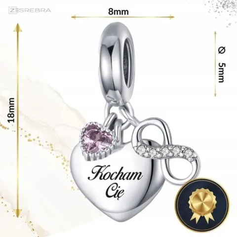 CHARMS SERCE srebro 925 NIESKOŃCZONOŚĆ GRAWER charms nieskończoność pr S925