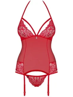 838-COR-3 gorset i stringi – czerwony – zapragniesz więcej Obsessive L/XL