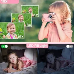 CYFROWY APARAT FOTOGRAFICZNY ZOOMEM 16X + KARTA PAMIĘCI 32G RÓŻOWY