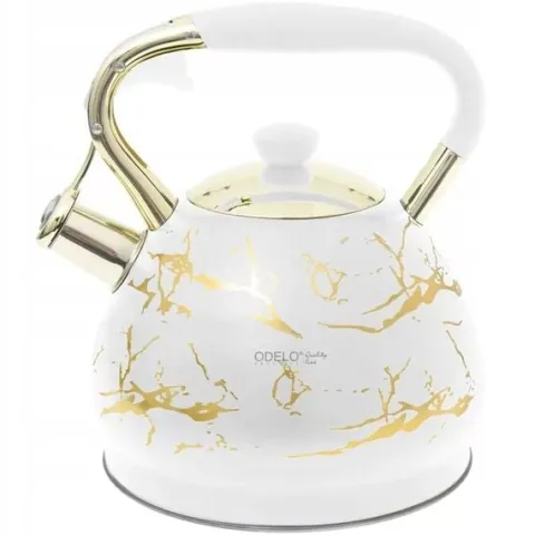 Czajnik stalowy nierdzewny DARIO 3,0 l biały mat złoty wzór dekor indukcja gaz