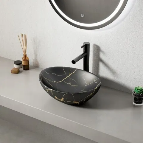 Czarna umywalka nablatowa matowa owalna ceramiczna 41x34,5 cm