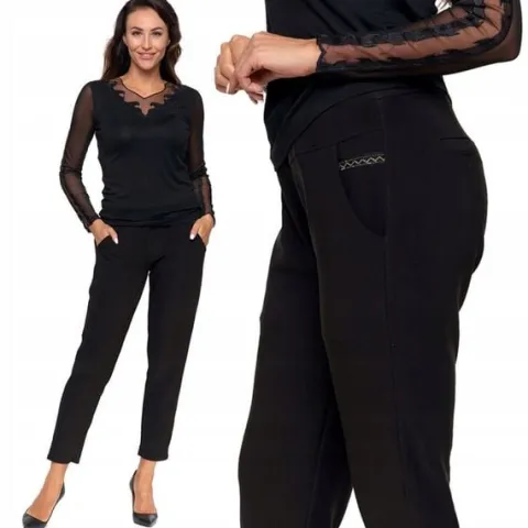 CZARNE SPODNIE DAMSKIE MORAJ ELASTYCZNE PODWYŻSZONY STAN PROSTE 3XL/4XL