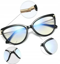 Damskie OKULARY ZERÓWKI Z FILTREM BLUE LIGHT DO KOMPUTERA OCHRONNE KOCIE
