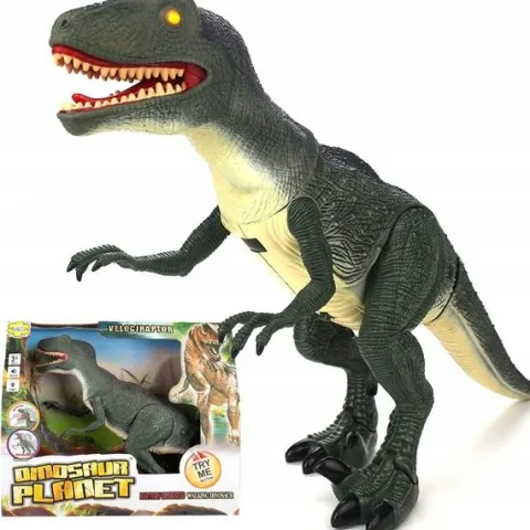 Dinozaur Velociraptor Porusza się Ryczy Świeci